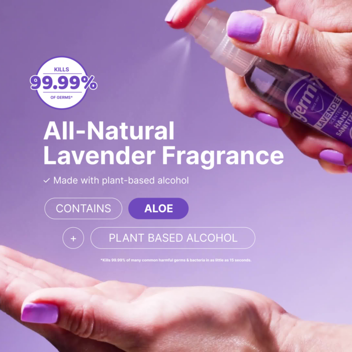 Germ X Hand Sanitizer Spray, Plant Based Alcohol, Hypoallergenic, Lavender Scent, 2 fl oz - Image 4
